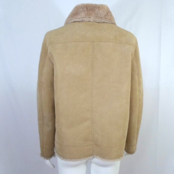 H&M Divided Tan Faux Suede Moto Jacket Full Zip Faux Fur Lined - Picture 4 of 7